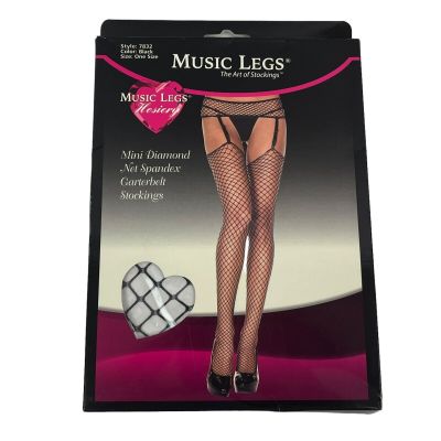 MUSIC LEGS 1 Pr Mini Diamond Net Garterbelt #7832 Black One Size Fits Most NEW